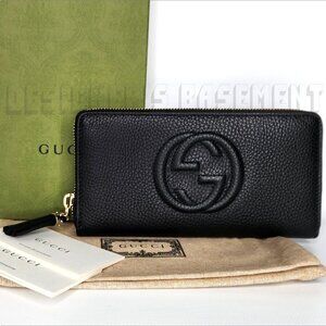 GUCCI black pebbled leather SOHO Interlocking G Bamboo Tassel zip around wallet